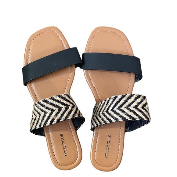 Chelsea Black Striped Weave Strap Sandals - Picture 4 of 7
